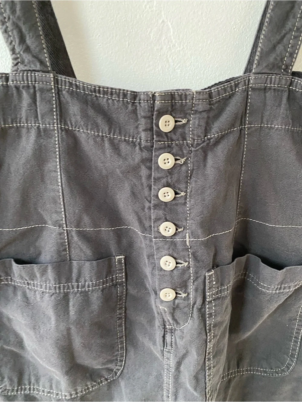 Free People cotton  Charcoal Button-Front Pinafore Mini Skirt